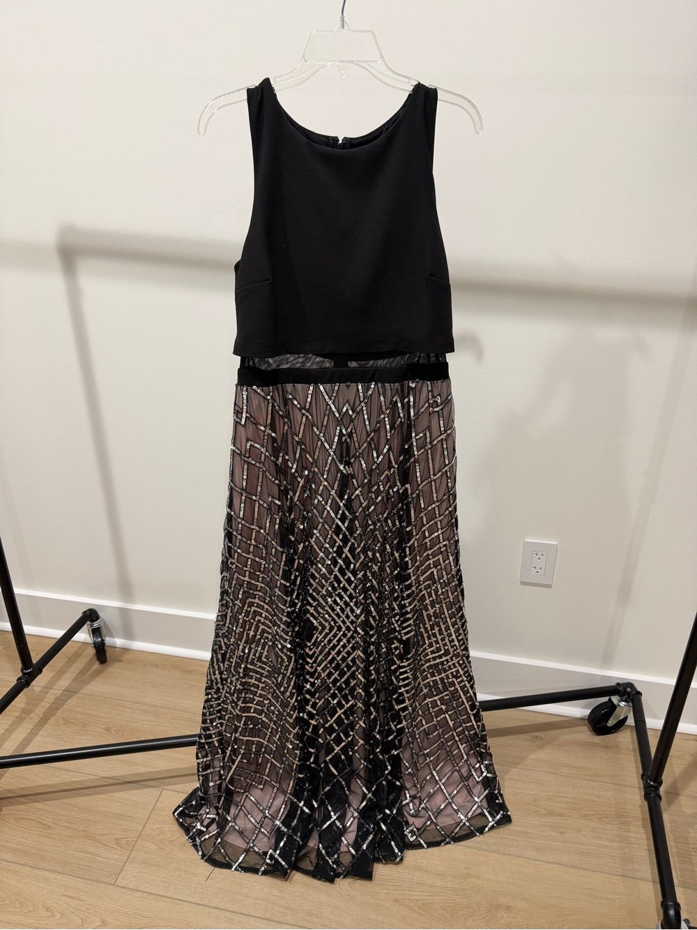 Black Silver Lavender Embellished Maxi Dress